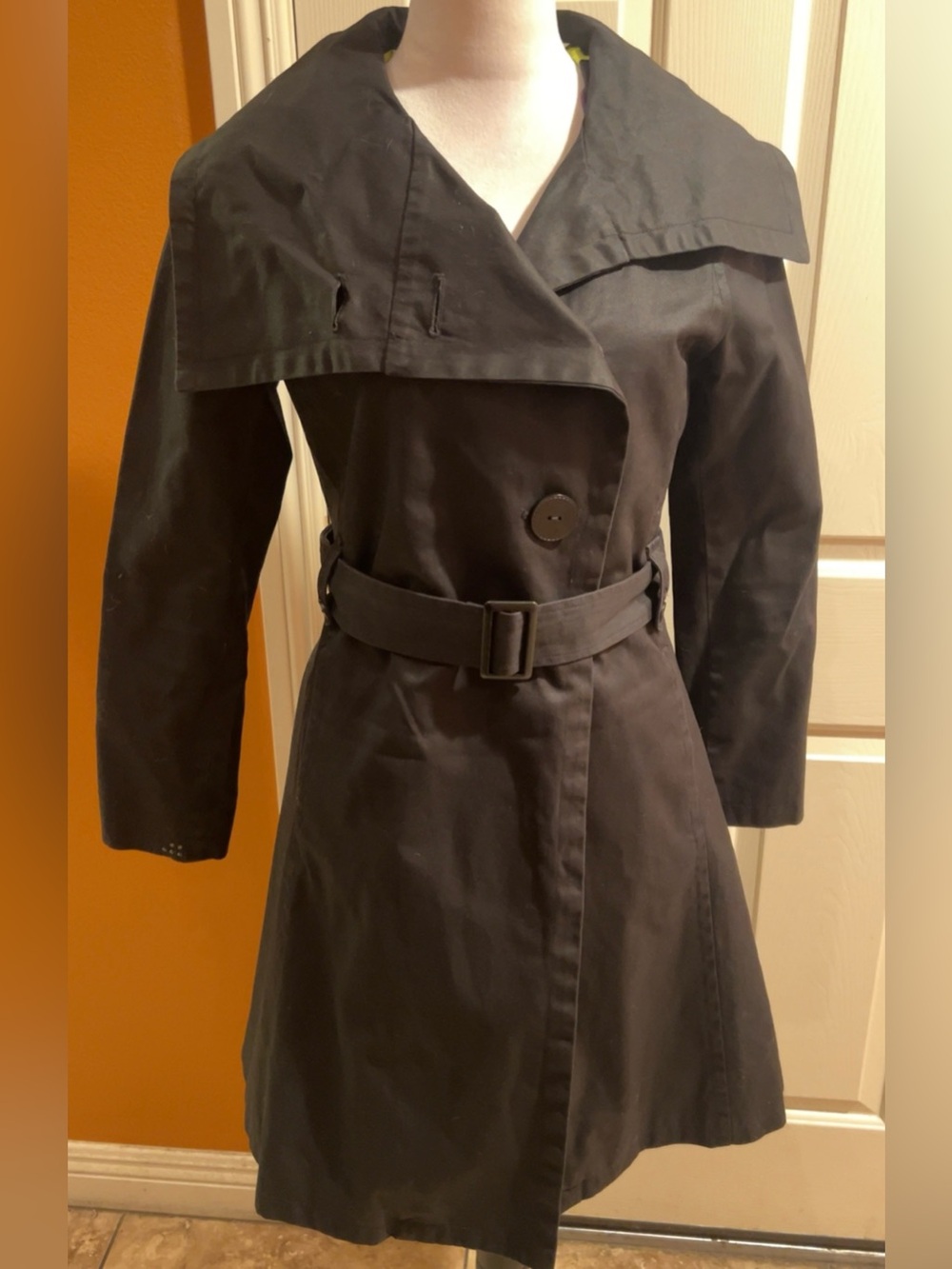 Soia & Kyo | Black Double-Breasted Trench Coat Wide Collar Belted Women’s